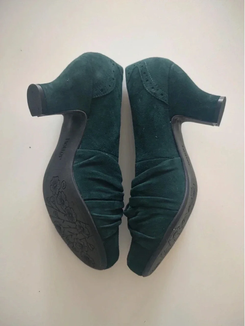 Hotter Emerald Green Suede Vintage Style Twist Knot Block Heel Pumps Size 8